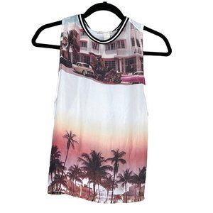 Forever 21 Sleeveless Graphic top Miami Florida Summer Palm Size M